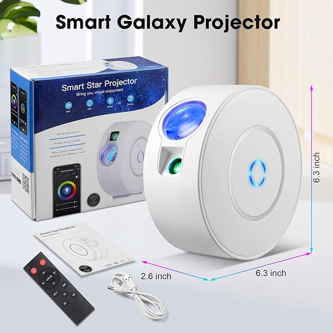 Laser Safety Certified Starry Sky Projector, 3+1 Control Modes 16M Color Adjustable Nebula via Mobile App, 900 Sq.ft Coverage, 4 Custom Scenes, 25dB Silent Operation with 4 Positioning Angles