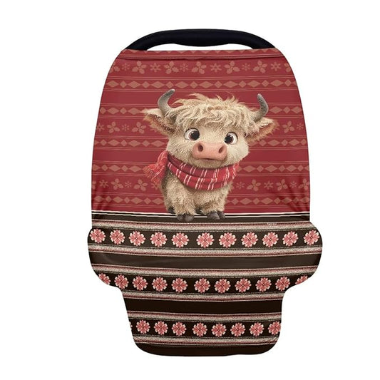 Binienty Christmas Highland Cow Car Seat Canopies for Baby Boys Girls, Mom Nursing Breastfeeding Covers Infant Stroller Cover, Holiday Gifts