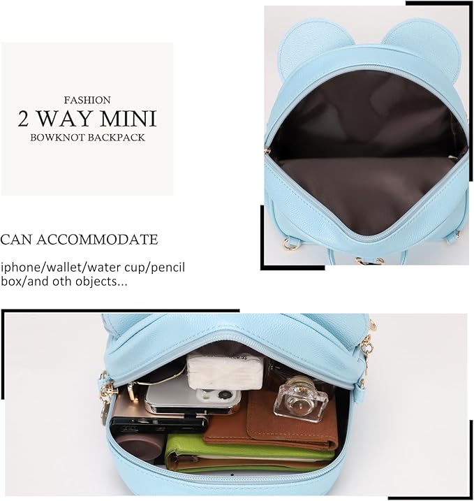 KL928 Girls Bowknot Polka Dot Cute Mini Backpack Small Daypacks Convertible Shoulder Bag Purse for Women