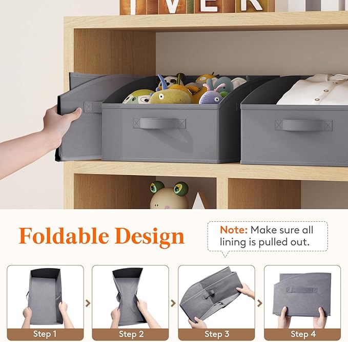 Lifewit Storage Baskets for Shelves, 6 Packs Non-woven Fabric Trapezoid Closet Organizer Bins with Handles, Foldable Clothing Containers Box for Clothes, Toy, Towel, Book, DVD, Hats, Small-Grey