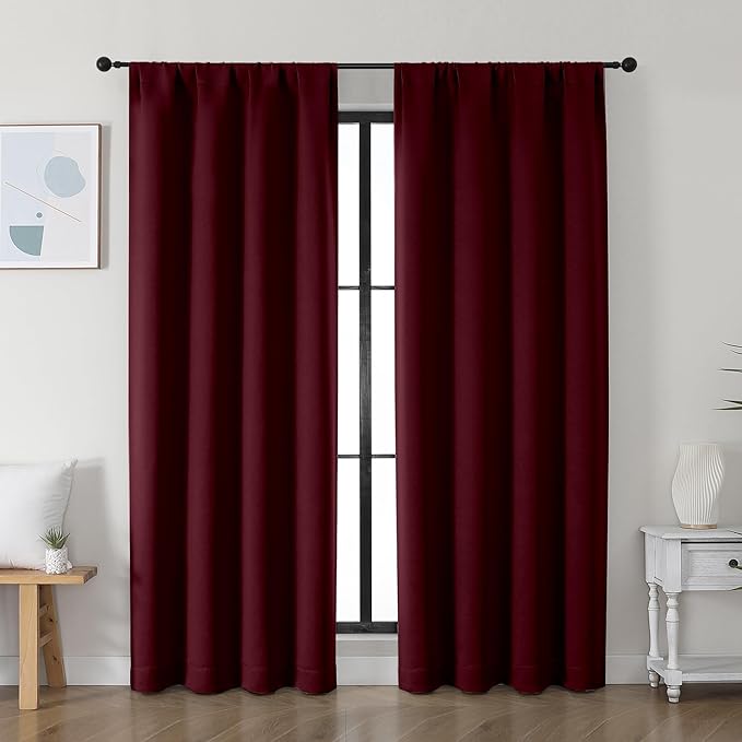 Simplebrand Ava Burgundy Blackout Curtains, 2 Panels Set, 40"W x 72"L, Bedroom & Outdoor, 100% Polyester, Unlined, Pinch Pleat Top, Rod Pocket Hanging