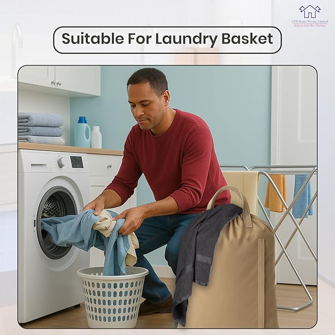LFH Home Cotton Canvas Large Laundry Bag with Handle, Heavy Duty Drawstring Closure Washable Laundry Bags, School Travel, Home, Hotel, College Dorm, Organizer Sack, Toys Clothes 24x36-Beige