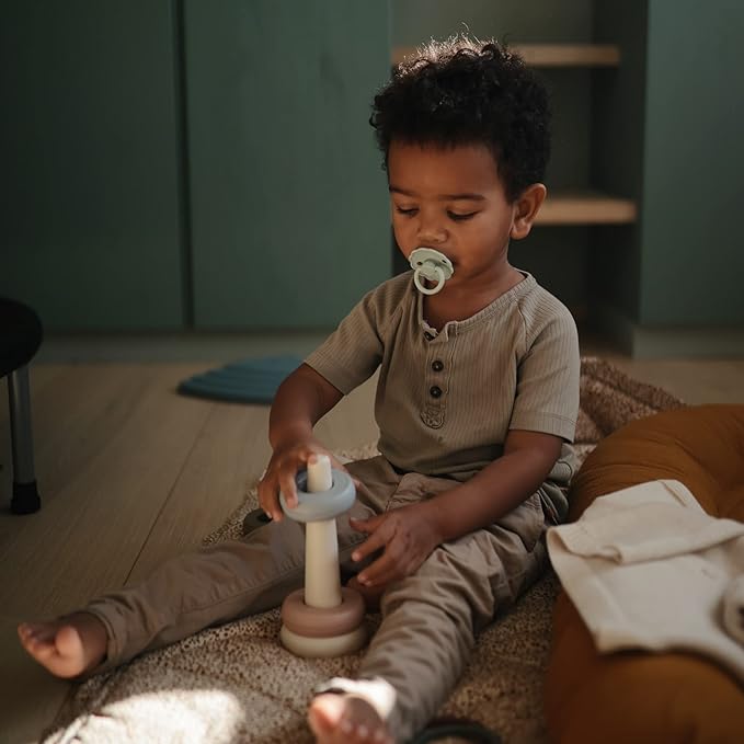 FRIGG Daisy SilkySoft Silicone Baby Pacifier | Made in Denmark | BPA-Free (Blush/Sage, 6-18 Months)