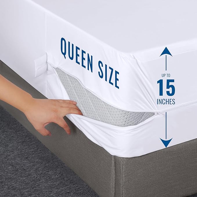Utopia Bedding Zippered Mattress Encasement Queen, 100% Waterproof Bed Bug and Dust Mite Proof Mattress Protector, Absorbent Six-Sided Mattress Cover