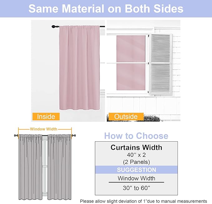 Simplebrand Ava Blush Blackout Curtains for Bedroom 63 Inch Length 2 Panels Set, Nursery Thermal Insulated Energy Saving Rod Pocket Window Treatment Curtains Blackout Drapes, W40 x L63 Inch, Blush