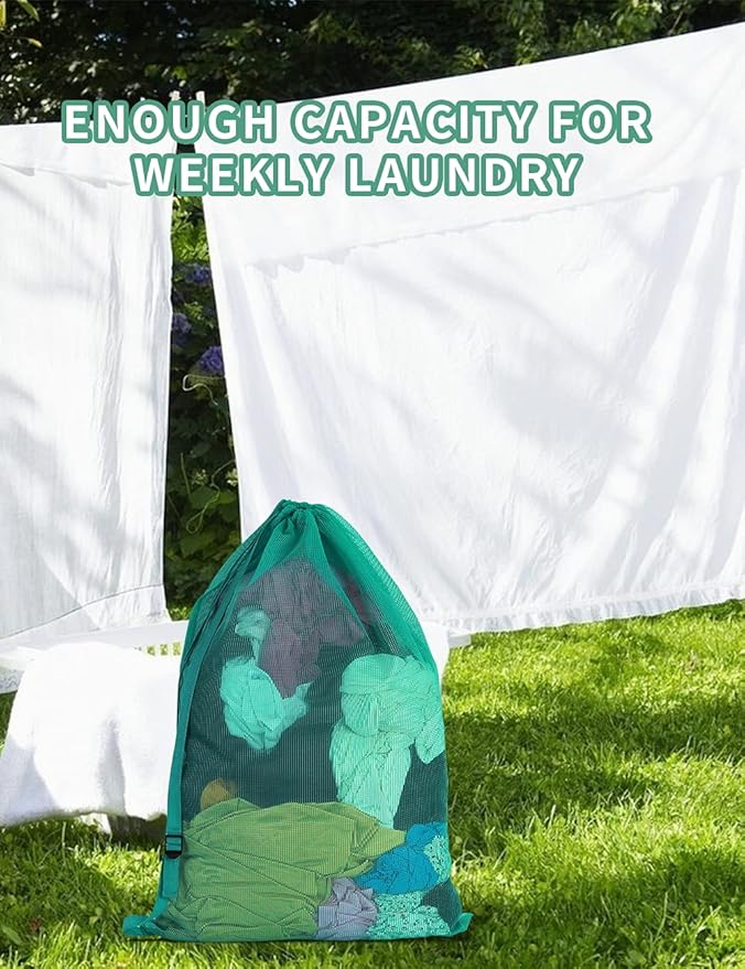 Mesh Laundry Bags with Adjustable Shoulder Strap, 24" x 36" Heavy Duty Nylon, Drawstring Closure, 3-Pack, Mixed Colors