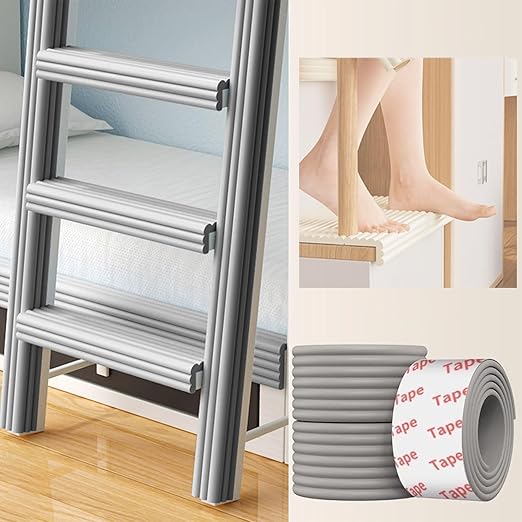 Bunk Bed Ladder Pads,Self-Adhesive Bunk Bed Ladder Cover Foam Padding,Traction Treads for Stair Steps,Soft Extra-Wide Edge Protector,Furniture 6.5 Ft Gray