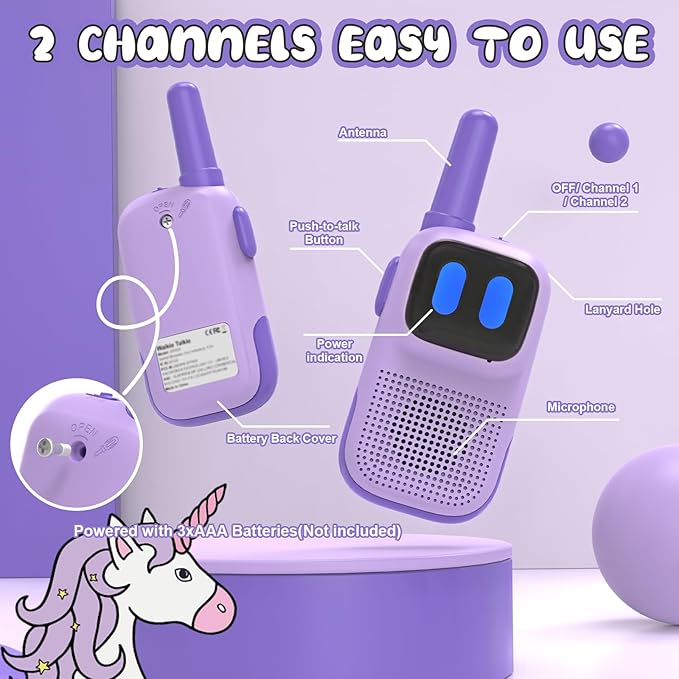 Outdoor Toys for Kids Ages 4-8, Kids Walkie Talkies 2 Pack 1000FT Long Distance with 2 Channels, Handheld Walky Talky for Children Interactive Toys Birthday Gifts for Girls Boys 5-7 Year Old