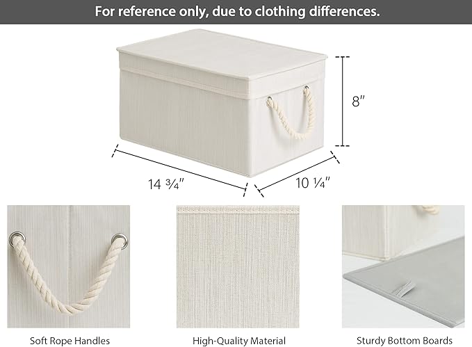 StorageWorks Large Storage Bins with Lids, Decorative Storage Boxes with Lid and Soft Rope Handles, Foldable Storage Baskets for Closet, Shelves, Stackable, Ivory and White, 3-Pack