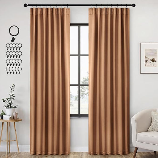 ANRODUO Back Tab Blackout Curtains for Bedroom Living Room, Rod Pocket Pinch Pleated Thermal Insulated Room Darkening Curtains 84 Inches Long 2 Panels, Brown, 42 x 84 Inch