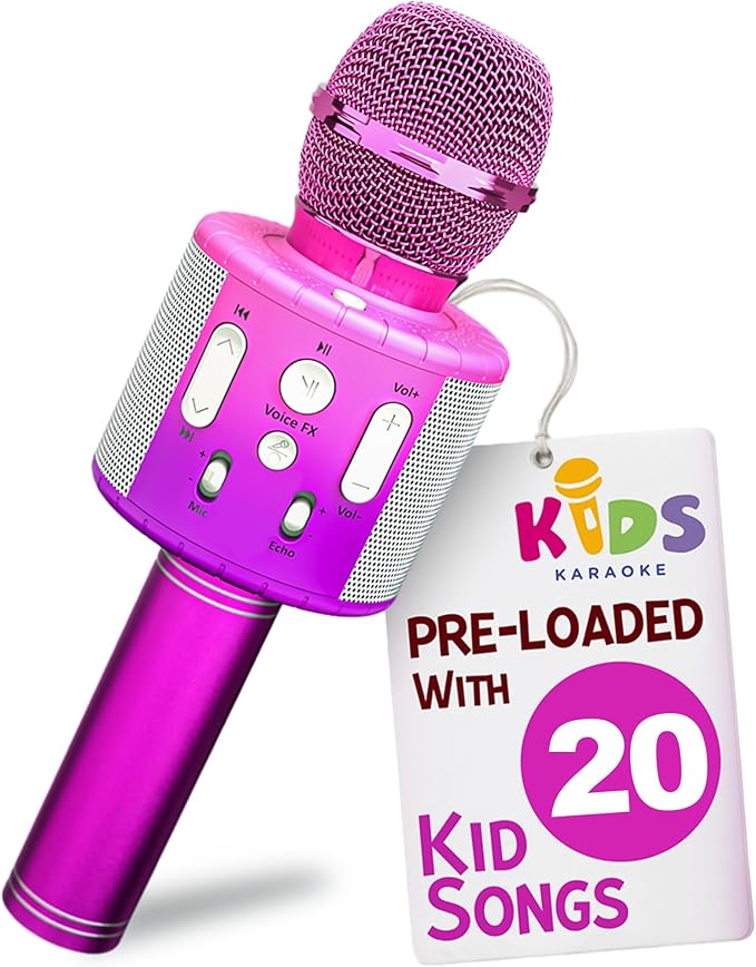 Move2Play, Kids Karaoke Microphone | Includes Pre-Loaded Songs & Bluetooth | Kids Birthday Party Gift | Toy for All Ages 2, 3, 4, 5, 6+ Year Old Girls, Boys & Toddlers