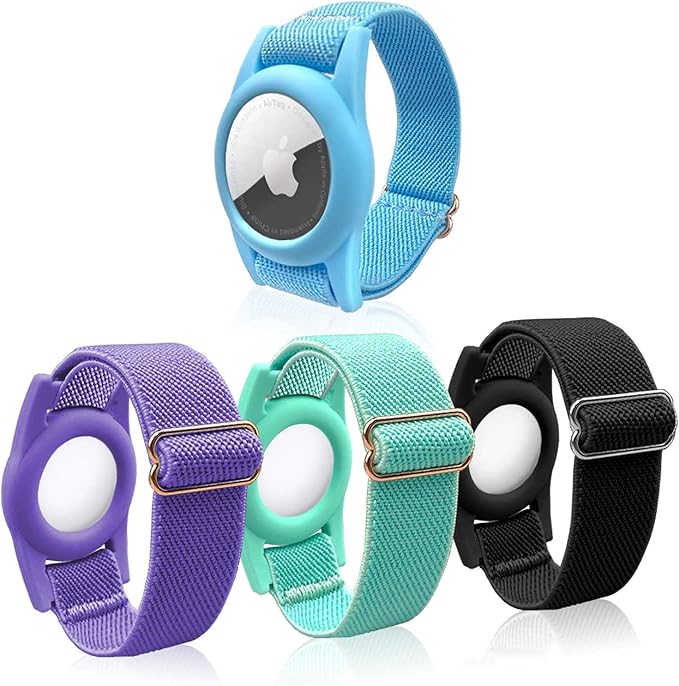ThingsBag 4 Pack Kids Bracelet for AirTag, Holder with Adjustable Stretchy Nylon Watch Band, Anti-Lost for Apple Air Tag Case Loop for Child, Toddler, Wallet, AirTag Wristband Kids (Colorful)