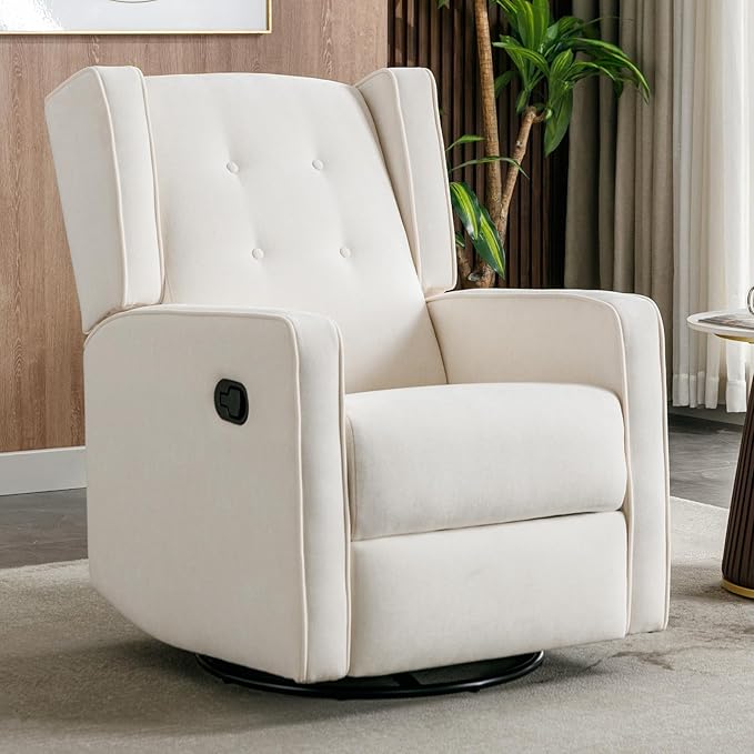 Swivel Rocker Recliner Chair, Nursery Glider Chair, Nursery Rocking Chairs, Manual Reclining Chair, White