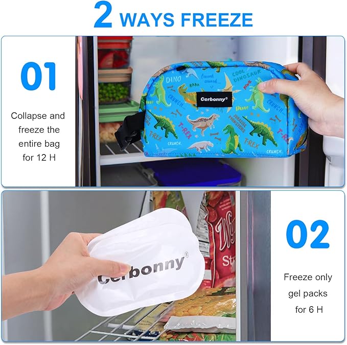 Blue Planet Dinosaur Freezable Cooler Bag - Mini Insulated Lunch Bag for Kids/Adults, Fit for Yogurt, Suit for 3+