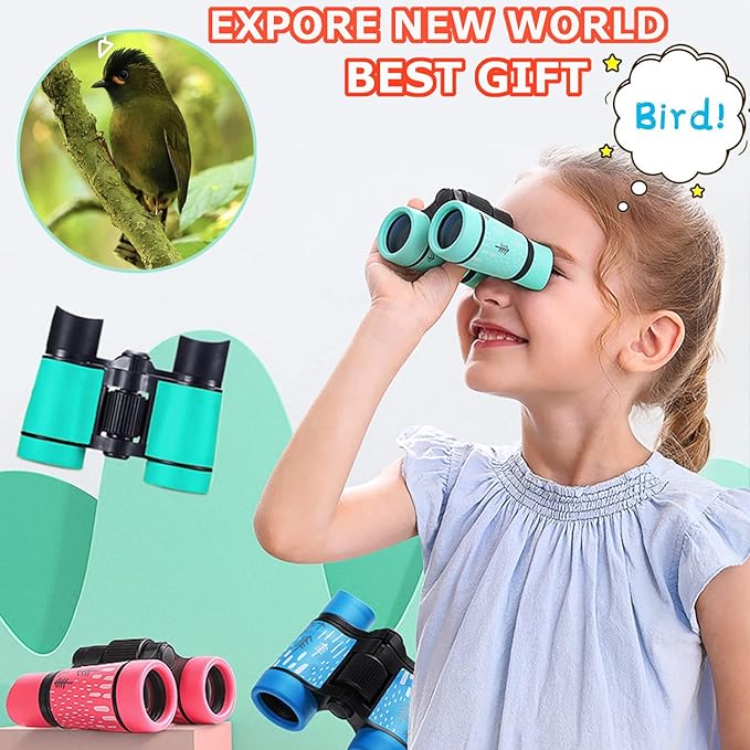 Kids Binoculars Best Gifts for 3-12 Years Boys Girls High-Resolution Optics Shockproof Mini Compact Binocuolar Toys Folding Small Telescope for Bird Watching Camping Outdoor Play