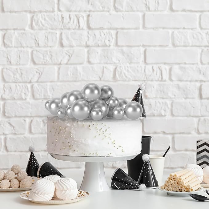 75 Pieces Silver Cake Balls Topper Decorations Foam Cupcake Topper Mini Balloon Cake Topper Picks for Cake Deco Birthday Party Wedding