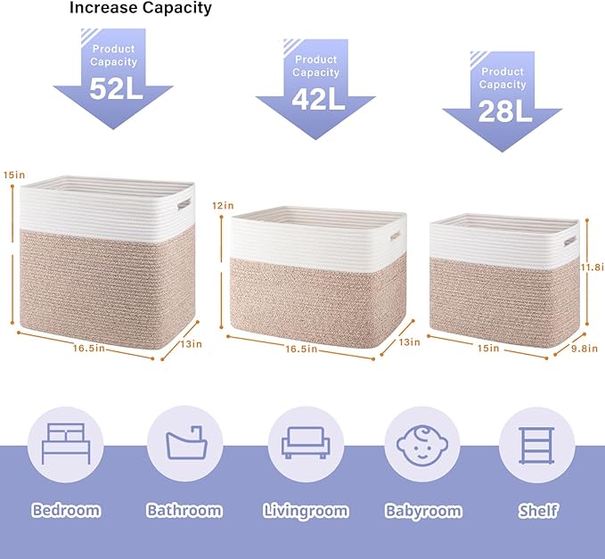 OIAHOMY Storage baskets for Shelf, Toy Storage Basket, Collapsible Storage Bins, Blanket Basket Living Room, Closet Storage for Bedroom, 15 x 9.8 x 11.8 Inches-Pack of 2-Brown, FSB-H-P-02