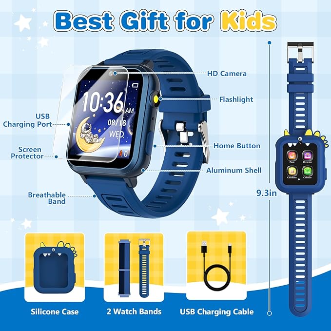 Cosjoype Smart Watch for Kids Age 4-12, 39 Games Touchscreen Boys Watch with Camera Music Player Pedometer Flashlight, Kids Toys Christmas Birthday Gifts for Boys Girls Age 5 6 7 8