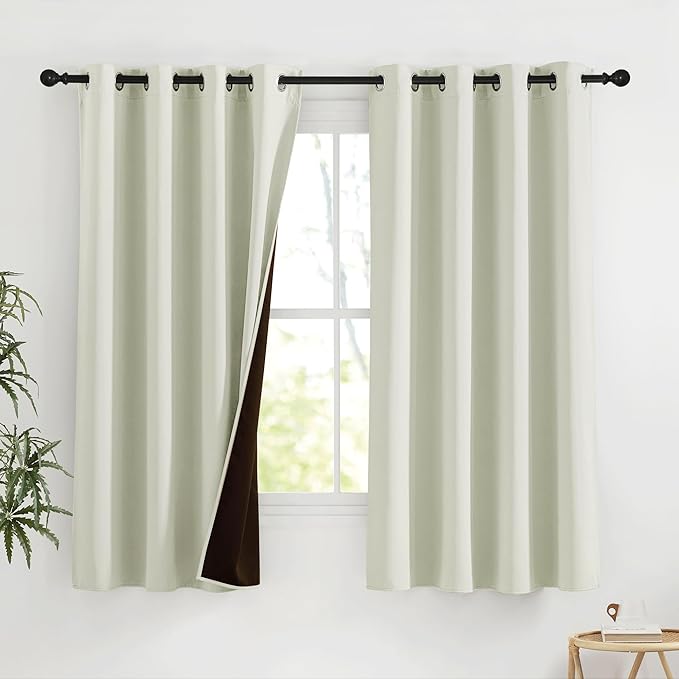 NICETOWN Light Beige Room Darkening Curtains 63 Inches Long for Kids Bedroom, Thermal Insulated Blackout Plylux Curtains & Drapes for Living Room Window Cover (W52 x L63 Inch, 2 Panels)