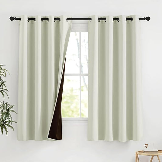 NICETOWN Light Beige Room Darkening Curtains 63 Inches Long for Kids Bedroom, Thermal Insulated Blackout Plylux Curtains & Drapes for Living Room Window Cover (W52 x L63 Inch, 2 Panels)