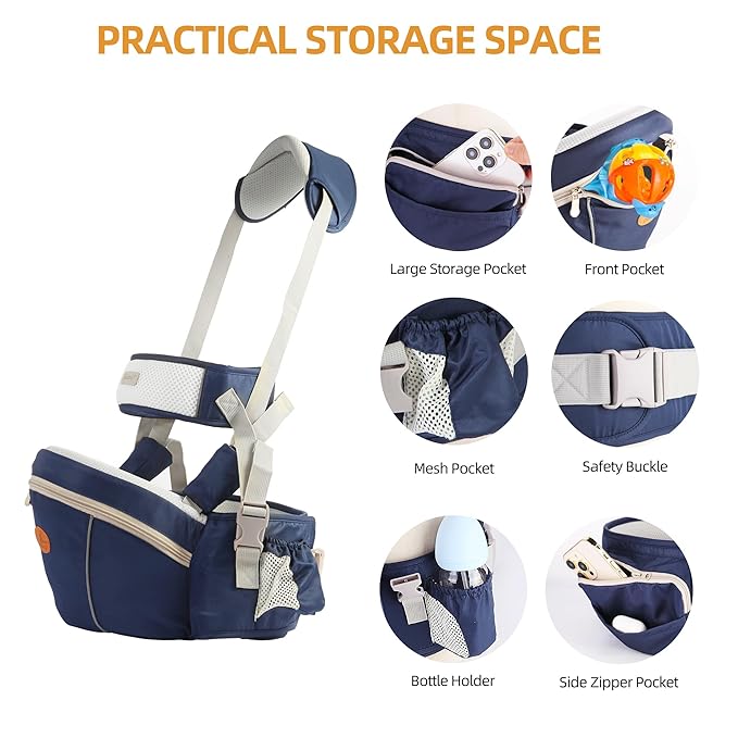 Baby Hip Seat Carrier, Ergonomic Waist Stool for Child Infant with Adjustable Strap Pocket Soft Base, Baby Hip Carrier for Newborns & Toddlers