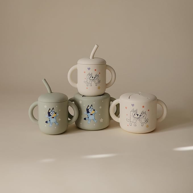 mushie x Bluey 100% Silicone Training Cup & Straw for Toddlers | 6 Months+ (Bluey Ivory)