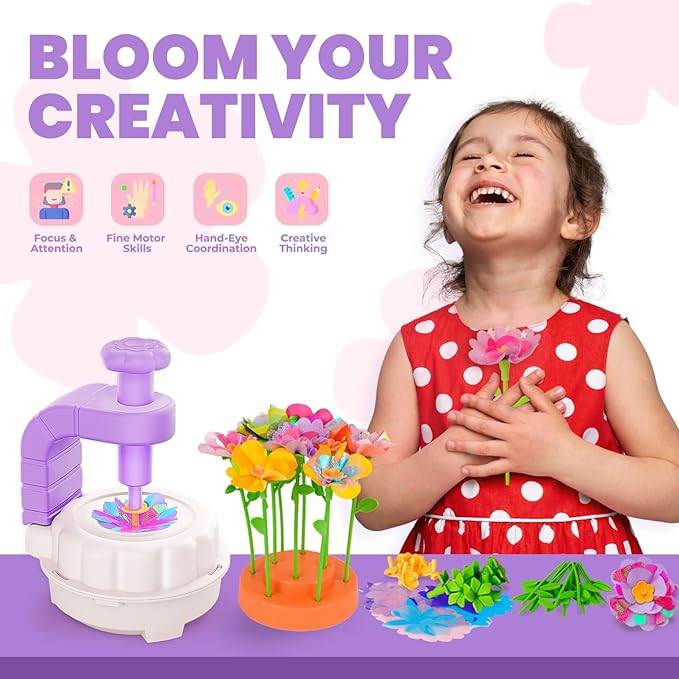 windpaint Toys for Girls 3 4 5 6 7 8 9 10 Years Old, DIY Craft Kits for Kids, Fabric Flower Bouquets for Girls Gifts, Educational Learning Detective Toys for Toddler Kids,Birthdays Gifts (Purple)