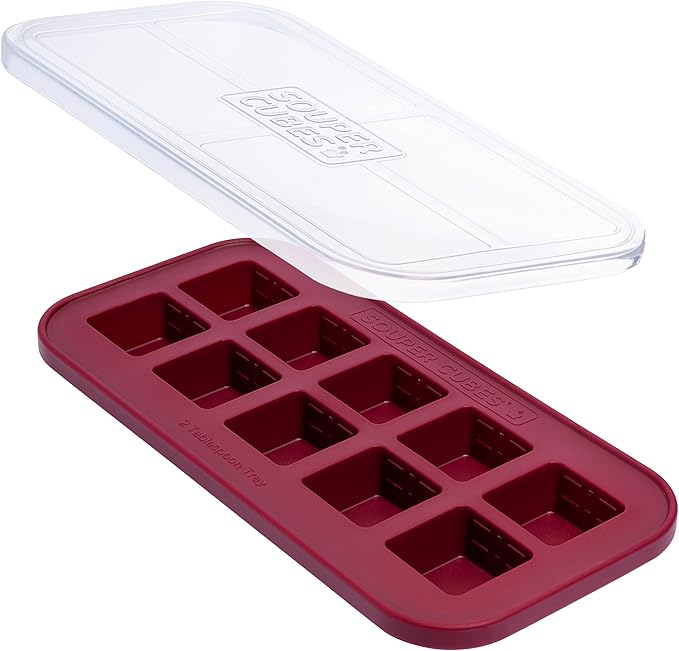 Souper Cubes 2 Tbsp. Silicone Freezer Molds - Perfect for Storing Garlic, Herbs, Ginger, Pesto, Tomato Paste, Lemon Juice, Purees and More - Silicone Baby Food Freezer Tray - Cranberry – 1-Pack