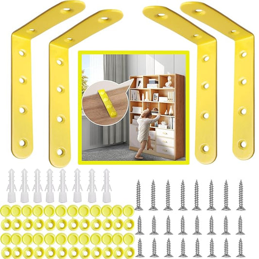 Anti Tip Furniture Anchors for Baby Pet Proofing,Furniture Wall Anchor Furniture Dresser Bookshelf Falling Prevention Device for Children (Yellow)