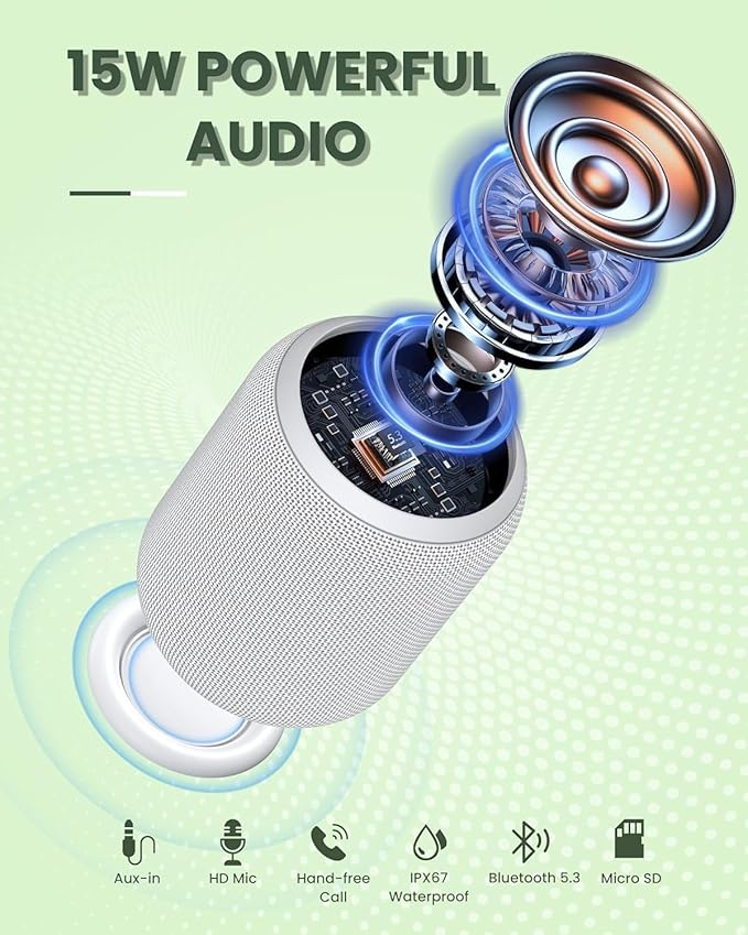 NOTABRICK Bluetooth Speakers,Portable Wireless Speaker with 15W Stereo Sound, IPX6 Waterproof Shower Speaker, Dual Pairs, Portable Speaker for Party Beach Camping