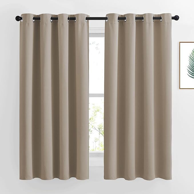 NICETOWN Bedroom Blackout Curtain Panels - Home Fashion Window Treatment Ring Top Blackout Draperies and Drapes (52 inches x 63 inches, Set of 2 Panels, Taupe)