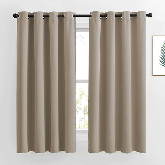 NICETOWN Bedroom Blackout Curtain Panels - Home Fashion Window Treatment Ring Top Blackout Draperies and Drapes (52 inches x 63 inches, Set of 2 Panels, Taupe)