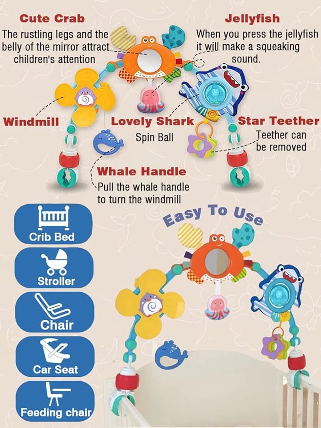 Pau1Hami1ton Baby Stroller Arch Toys, Car Seat Toys,Bouncer Toy Bar/Mobile for Bassinet,Adjustable Baby Hanging Toys Fit for Crib Bed,Stroller,Car Seat.S-19(Crab)