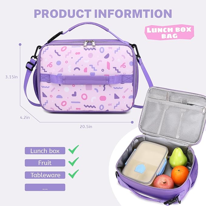 mygreen 3PCS Kids Backpack Set - Waterproof Bookbag with Lunch Box for Girls Ages 3-12, Adorable Cartoon Prints for School & Outdoor Use Light Pink Mermaid