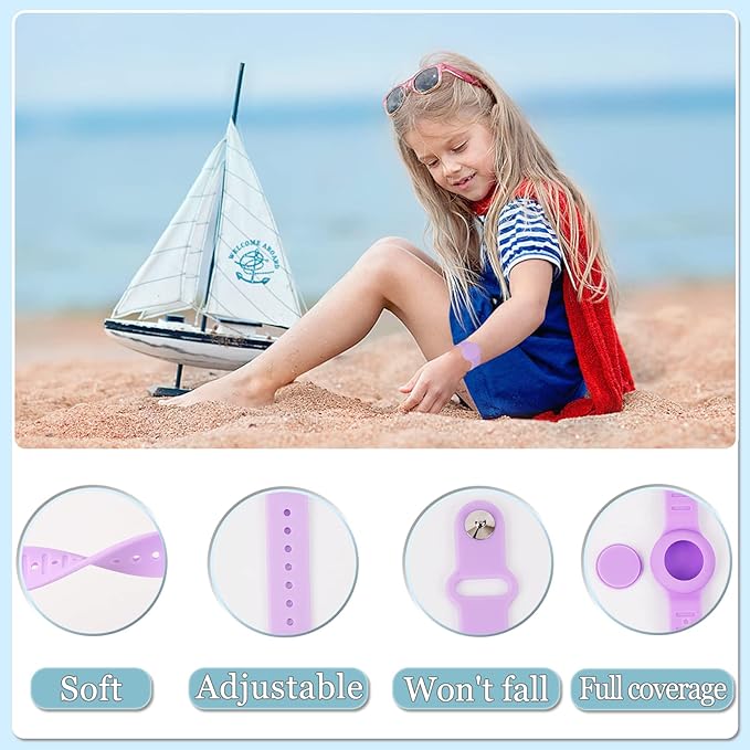 Kids Waterproof Airtag Bracelet Compatible with Apple AirTag, Hidden Silicon Protective Case for Air Tag GPS Tracker Holder, Adjustable Anti-Lost Watch Band for Toddler Child (Pink & Purple)