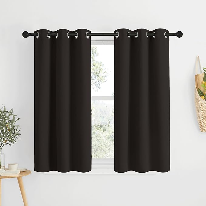 NICETOWN Toffee Brown Short Window Curtains for Windows 50 inch Long - Solid Grommet 50% Light Reducing Thermal Insulated Curtain Panels for Kitchen/Bedroom (W34 x L50, 1 Pair)