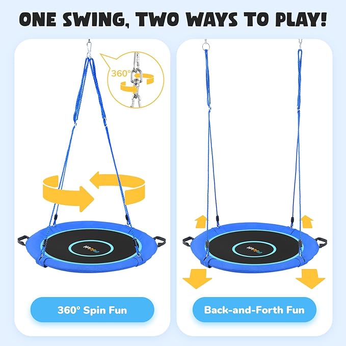 Hapfan 40" Saucer Tree Swing for Kids and Adults, Disc Round Swing for Kids Outdoor with Swivel, UV-Resistant Textilene Fabric, 700 lb Weight Capacity, 9.8 FT Hanging Straps, 2-Year Warranty (Blue)