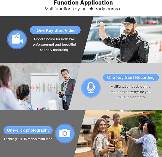 Body Camera with 1.4” Screen Audio and Auto Video Night Vision 1440P UHD Mini Police Wearable Body Worn Cam Portable Small Personal Camcorder Sport Action Outdoor Video Recorder (2K-128GB)