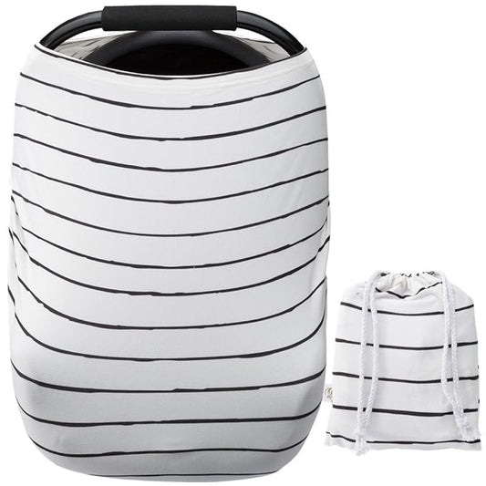 Car Seat Cover Baby – Multi-use Nursing Cover-Up for Breastfeeding, Carseat Canopy Cover, Stretchy Infant Stroller Covers for Boys and Girls (White with Black Stripes)