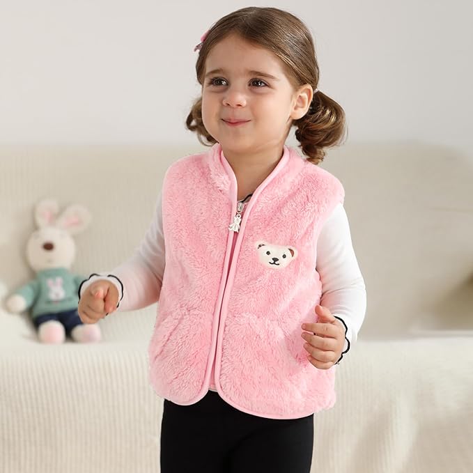 Baby Boys Girls Fleece Vest Zip Up Cute Bear Jackets Fuzzy Fall Winter Warm Clothes Newborn Outwear for Toddler Infant