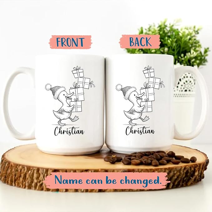 Duck Lover White Ceramic Mug Gift For Girlfriend/Boyfriend/Besties/Sibling, Personalized Duck Accent Coffee Cup, Customized Ducks Coffee Mug With Name, Cute Animal Lover White Travel Mug 11 15 Oz