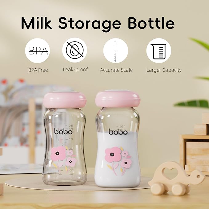 YOHKOH Glass Breast Milk Storage Bottles - 100% Leak-Proof, BPA-Free Breastmilk Storage Containers, Freezer & Dishwasher Safe, Ideal for Nursing Mothers (Red, 5.4oz (Pack of 4))