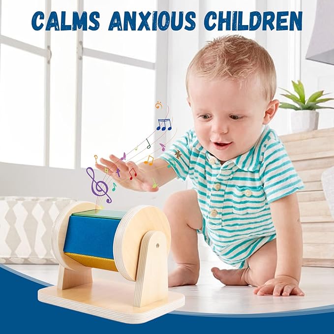 Adena Montessori Spinning Drum Baby Toys,Montessori Toys for Babies 6-12 Months Toddlers,Wooden Spinning Rainbow with Multiple Materials Baby Christmas Toys for Boy and Girls Gift(Medium-size Texture)