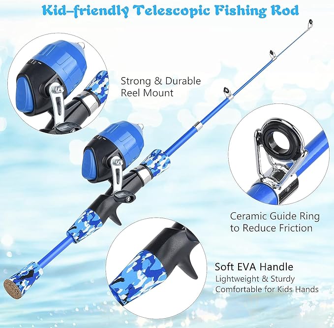Milerong Kids Fishing Rod, Kids Fishing Pole Portable Telescopic Fishing Rod and Reel Combo Kit for Boys, Girls, Youth - with Spincast Fishing Reel, Fishing Tackles, Fishing Lures, Fishing Lines