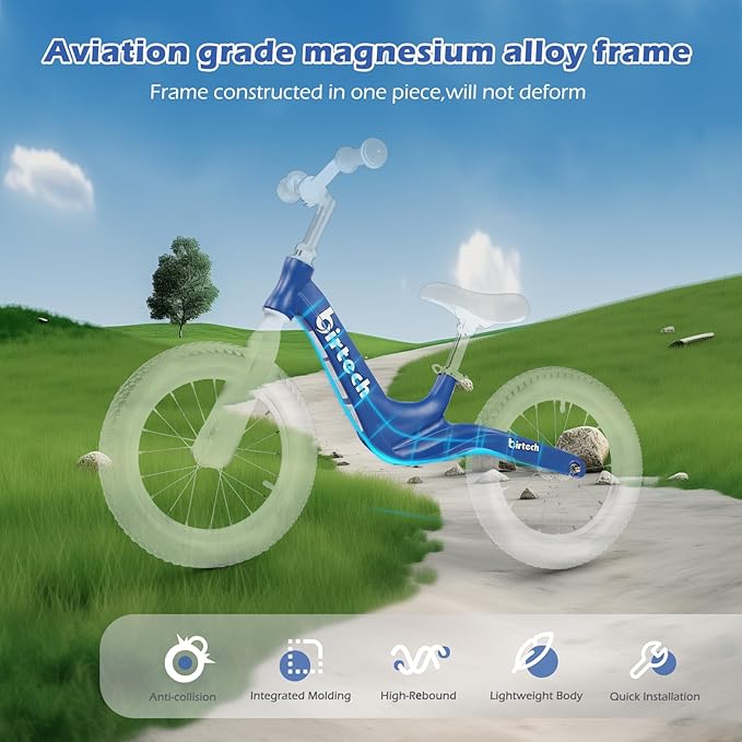 14" Kids Balance Bike for 3,4,5,6 Year Old Boys and Girls, Air Tires with Magnesium Alloy Frame, Lightweight No Pedal Toddler Training Bicycle