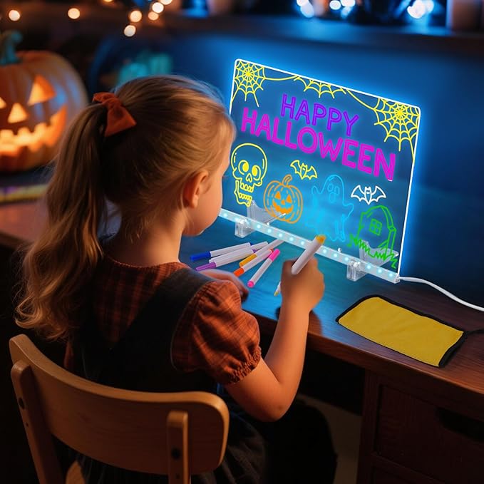 Led Note Board with 7 Colors,Light Up Acrylic Cosmody Drawing Board,Glowing Acrylic Dry Erase Board with Light,Lumiboard Led Boards to Write On,Halloween Gifts for Kids (13.7“*10”)