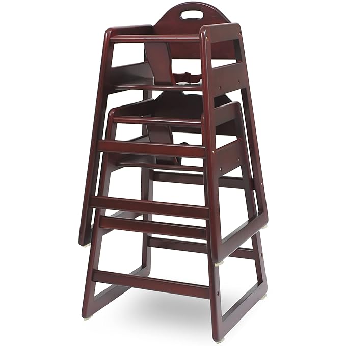 Wooden High Chair for Baby & Toddler – Restaurant-Style Stackable HighChair with Commercial Grade Solid Wood for Dining Table & Kitchen – Compact & Portable Design for Home & Restaurant Use - Cherry