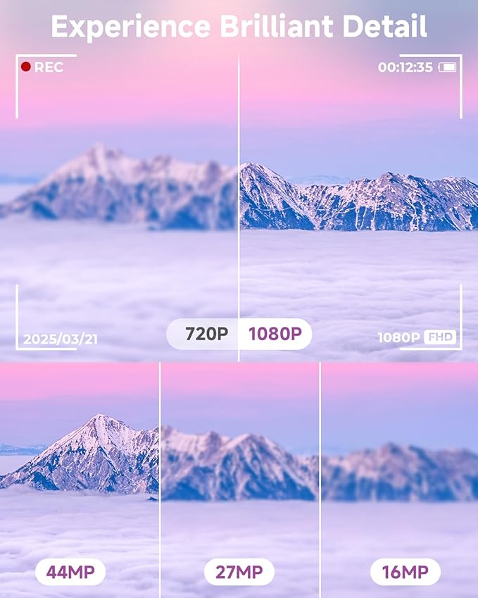 Digital Camera, 44MP FHD 1080P, 16X Zoom, 32GB SD Card, Compact Camera for Kids Teens Adults, Purple