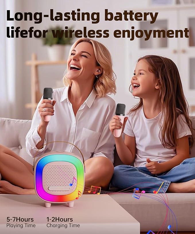 Mini Karaoke Machine Speaker for Kids Adults, Portable Bluetooth with 1 Wireless Microphones, Children's Day Birthday Gift Ideas for Toys for Teens Boys and Girls Aged 4, 5, 6, 7, 8, 9, 10, 11, 12+