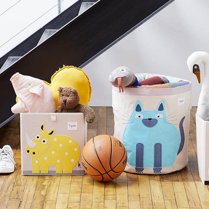 3 Sprouts Toy Storage Organizer: Toy Box Cube Organizer for Playroom, Nursery - Foldable Storage Bin - Rhino